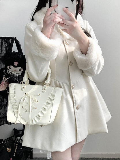 ジライケイ ピンク 地雷風 ウールコート（プラッシュカラー＆カフス付き）