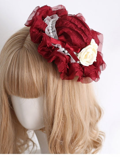Trim Design Camellia Red Hat Lace Beaded Mini Decorated