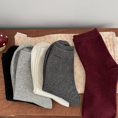 White/Light Grey/Dark Grey/Dark Red/Black Cotton Calf Socks