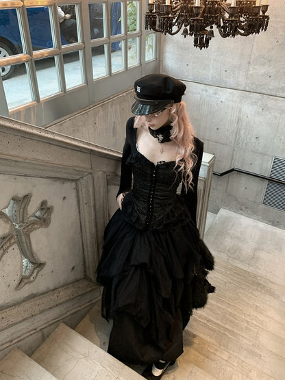 Bubble and Accent Length Tea Back Lace-Up White/Black Cross Tiered Skirt Metal with