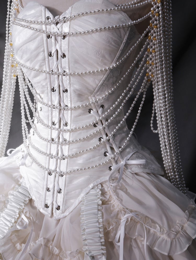 White Boned Corset Top | Gothic Victorian Lolita Lace-Up Bustier
