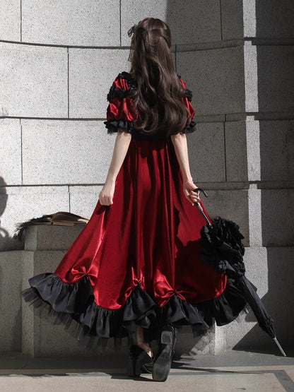 レッドエンパイアウエストマキシドレス ビーズディテール エレガントロリータ