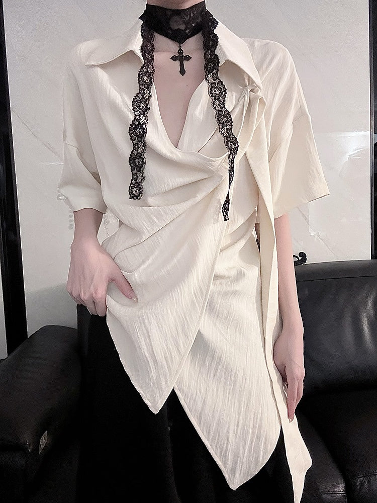 Neckline Styling Versatile Short Top - Crossover Shoulder Sleeve Drop Apricot