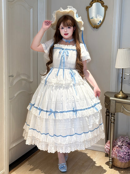 Bowknot and Straw Flowers Hat Blue Decorated