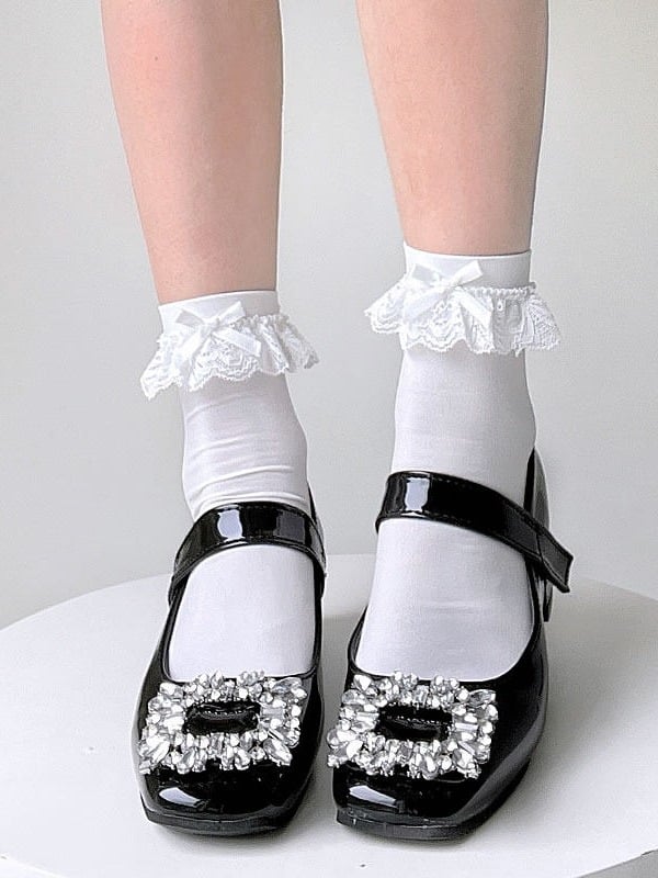 4 Ankle Options Ruffles Velvet with Socks - Lace