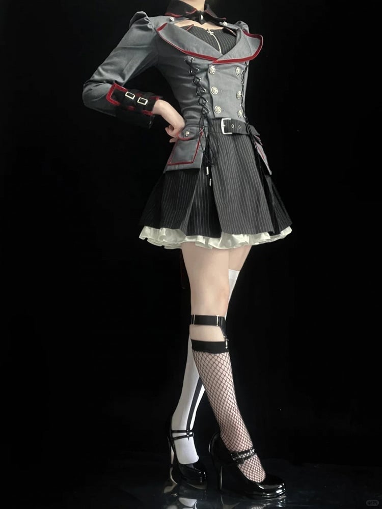 Military Lolita Gown with Striped Pattern - Muguang Galaxy Original
