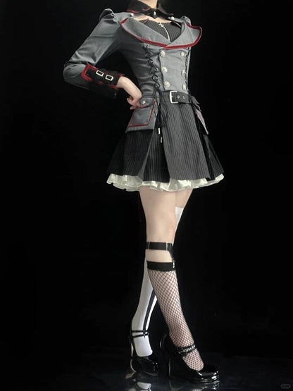 Military Lolita Gown with Striped Pattern - Muguang Galaxy Original