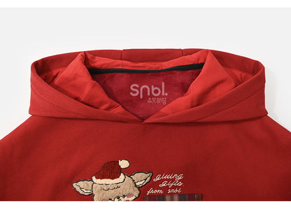 Christmas Red Cute Reindeer Appliques Thick Hoodie