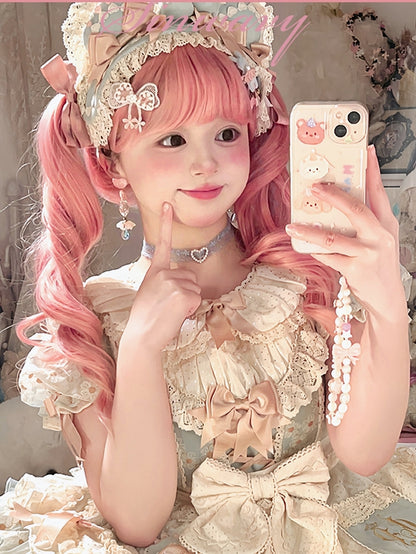 65cm Wavy Wigs With Bangs Pink Long