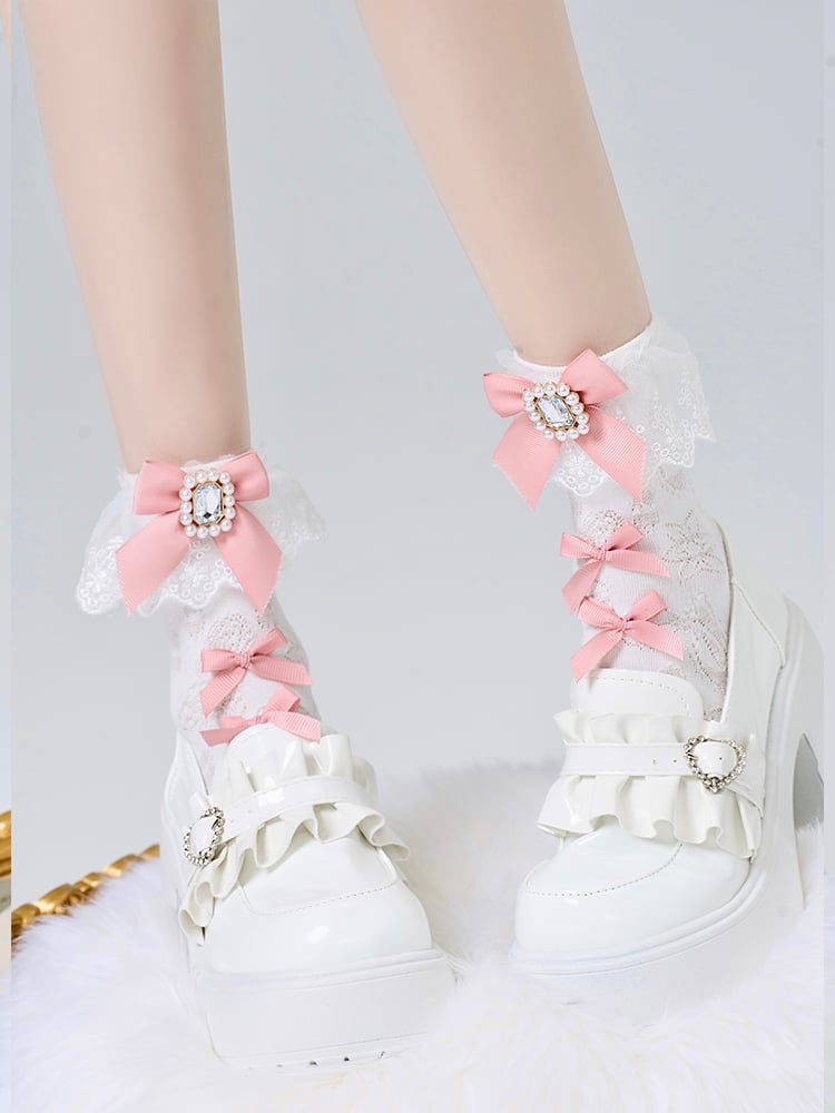 Kei Jirai Colors Trim 6 Lace Socks Bow Decoration Rhinestone