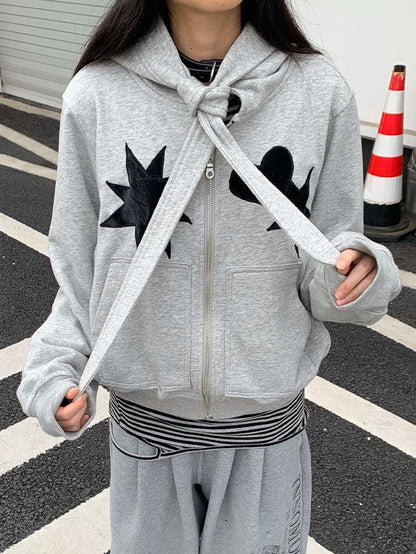 Star Heart Grey Jacket Hooded Patches with