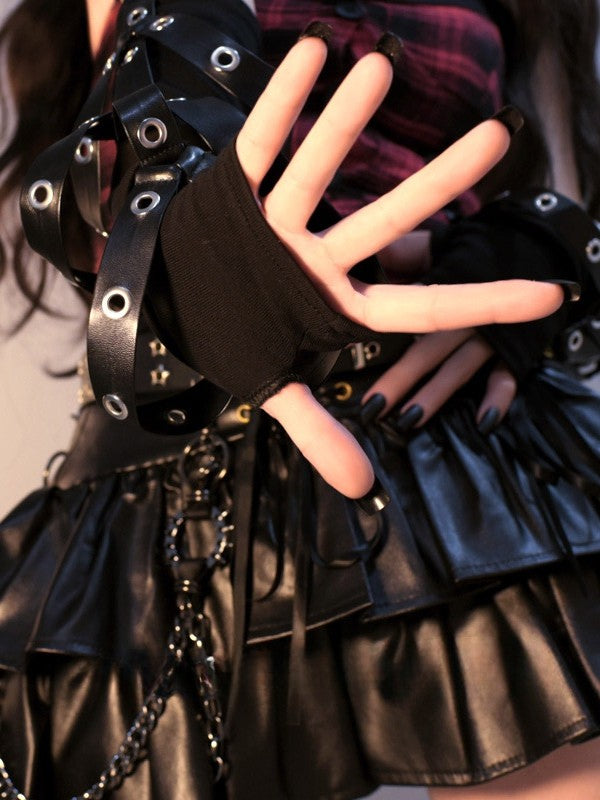 Gloves Black Studs Cyberpunk Details