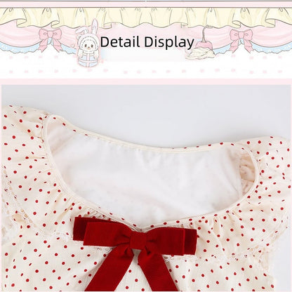 Haut à volants pois rouge et beige avec nœud - Serendipity