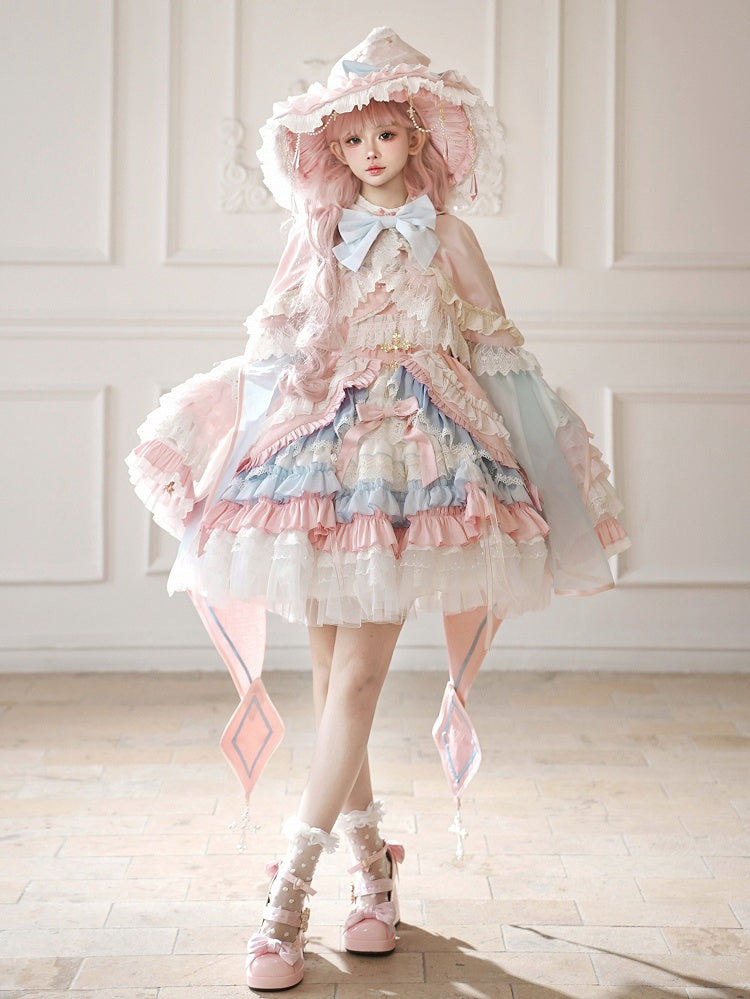 Pink and Blue High Waist Sweet Witchy Dress Lolita Jumper Skirt Full Set