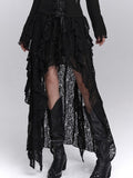 Hem High-Low Skirt Black Gothic Halloween Cascading Asymmetrical with Ruffle