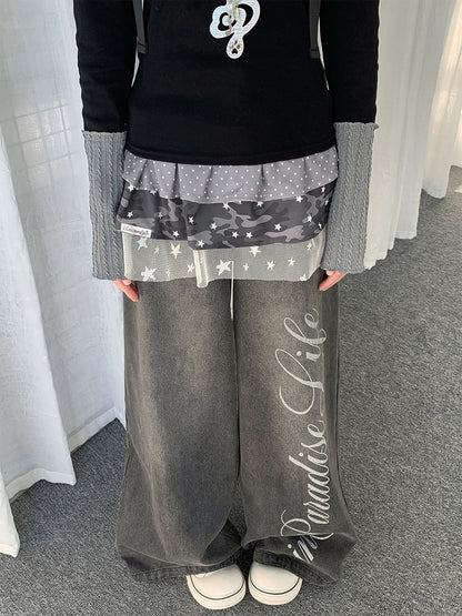 Jupe camouflage à lacer motif étoile - style Y2K