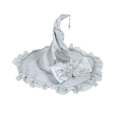 Silver Gray Spider Web Witch Hat Spider and Rose Bowknot Decorated