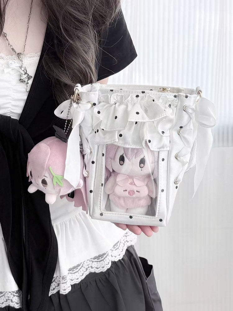 Tri-Color Polka Satin Clear Window Mini Ita Bag - Morning Glory