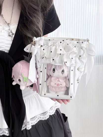 Tri-Color Polka Satin Clear Window Mini Ita Bag - Morning Glory