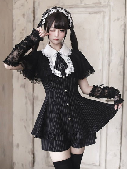 Striped Dress with Lace Cape and Shorts Set - Ekomi