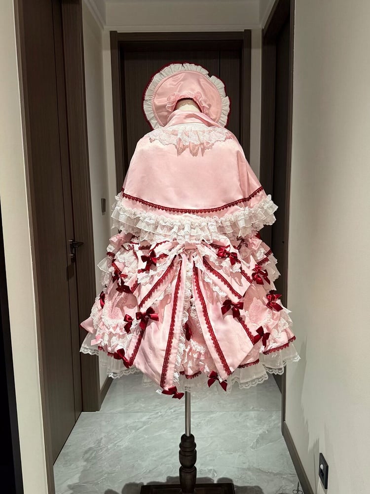 Bear Pink Lace Trim Cape Lolita with Embroidery and