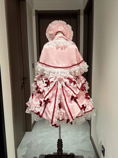 Bear Pink Lace Trim Cape Lolita with Embroidery and