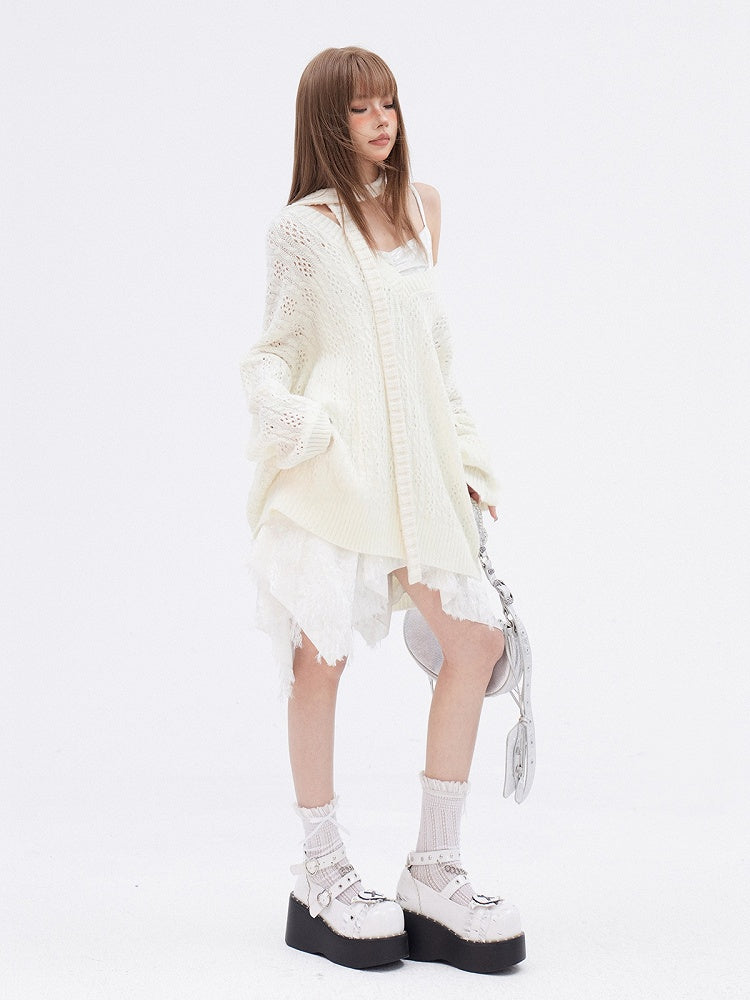 White Fringe Handkerchief Hem Cami Dress