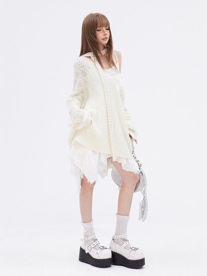 White Fringe Handkerchief Hem Cami Dress