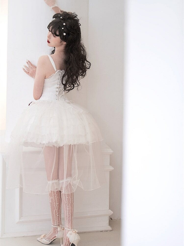 Charming Sweetheart Jumper Skirt with Rosette Accent - Unknown Star