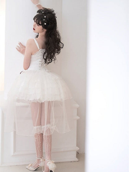 Charming Sweetheart Jumper Skirt with Rosette Accent - Unknown Star