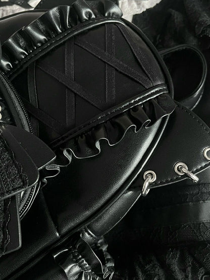 Black Kei Cat Ear Backpack With Beaded and Rhinestone Bow Jirai