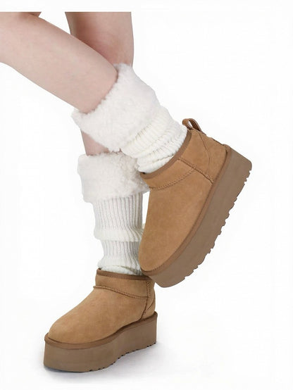 Multi-Color Knitted Leg Warmers with Plush Trim - ModaSwings