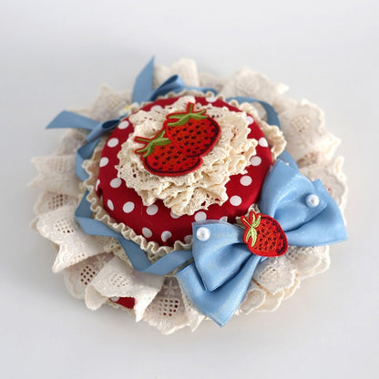 Details Mini Blau mit Hut Rote Erdbeere Polka-Dot Applikation Schleifenmuster