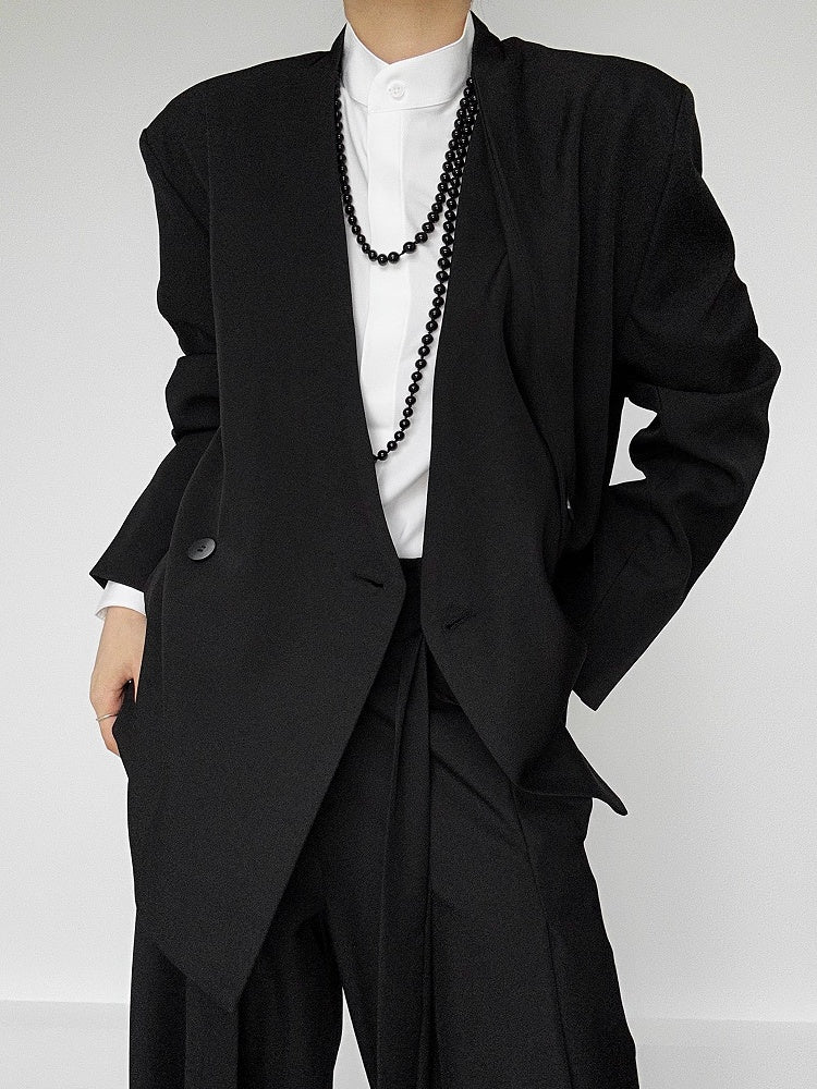 Ouji Lolita White Unisex Long Sleeve Shirt with Mandarin Collar & Button-Down Front