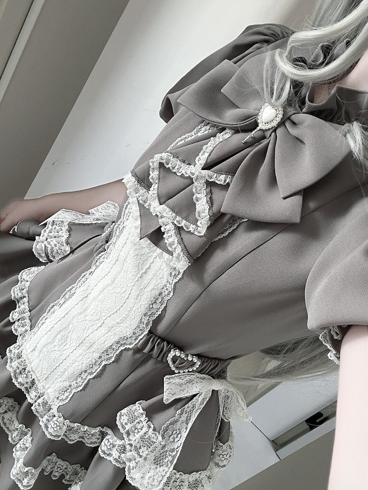 Dress Draped Sleeve Gothic Set: Kei Side Coord with Gray Jirai Puffy Train