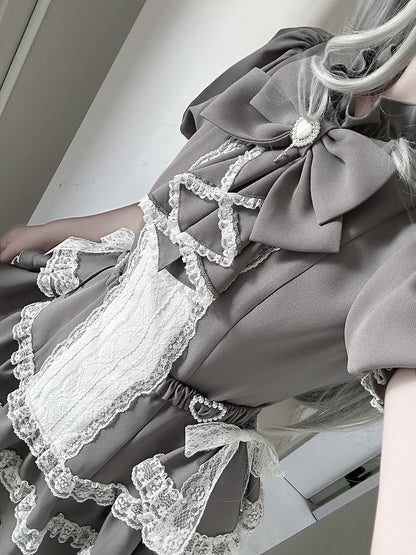 Dress Draped Sleeve Gothic Set: Kei Side Coord with Gray Jirai Puffy Train