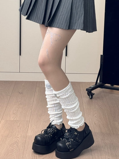 Verzierte Schleifenstrumpfhose mit Strasssteinen in Nude