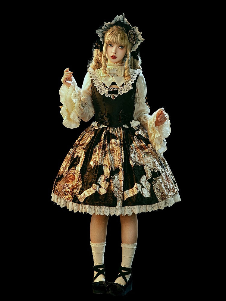 Black Baroque Print Skirt Lolita Elegant Classic