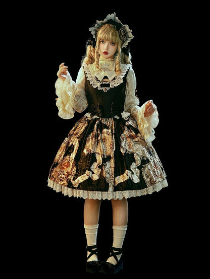 Lace-Trimmed Baroque Classic Black Set Top+Skirt Lolita Elegant