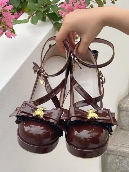 Mary Shoes High Platform Lolita Crisscross Jane - Details Brown -heel