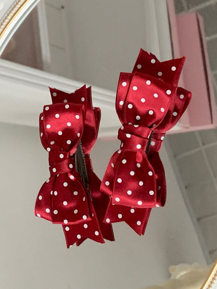 Lolita Haarspangen mit Schleife und Punkten in Rot/Rosa mit süßem Muster