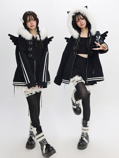 Black Star with Clasps Hoodie Jacket Bittersweet