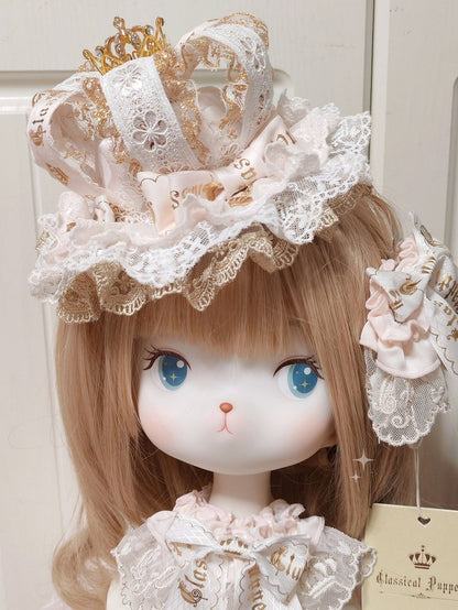 Hat Lolita Pink Gorgeous Crown Mini White Lace Gold Clip With