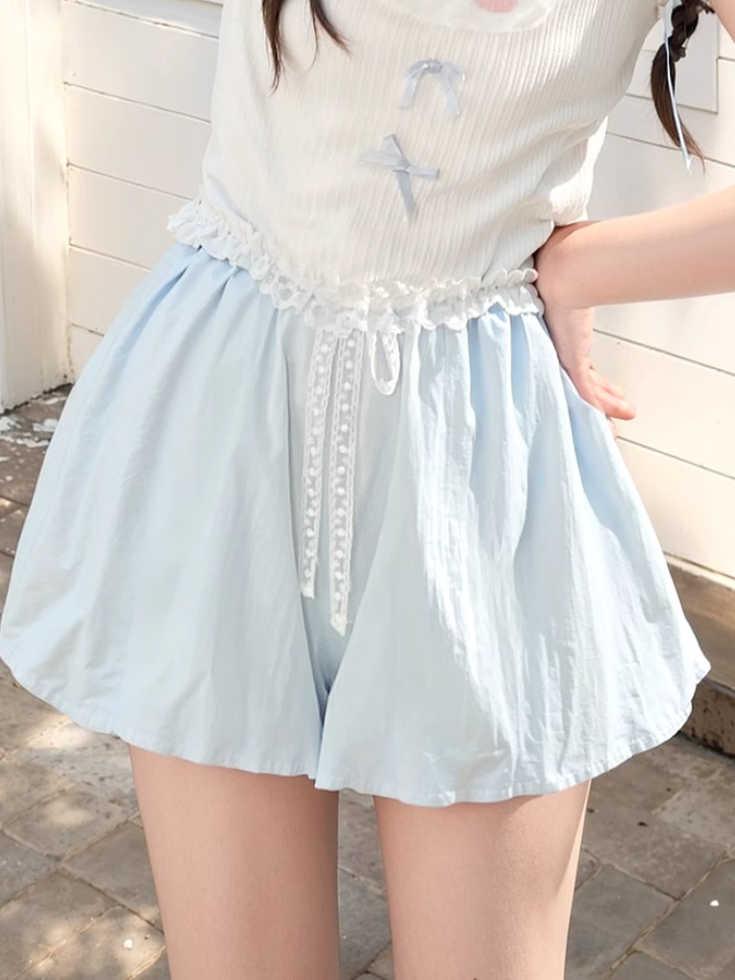 Blaue Bubble Yume Kawaii Spitzenshorts mit Kordelzug