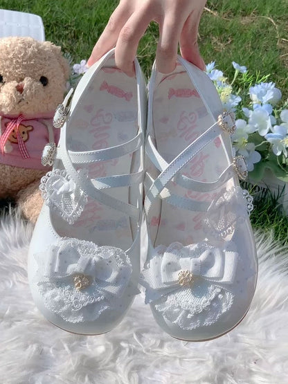 Sweet Mary Rhinestone Low-heel - Closure Heart White Janes