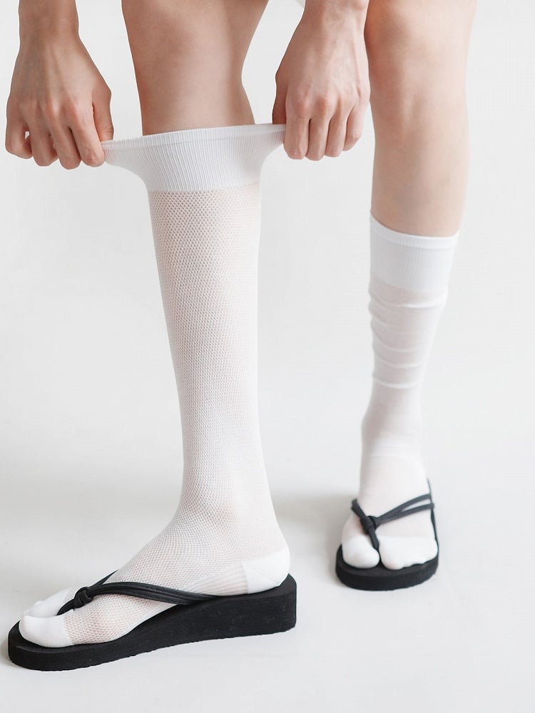 Split-Toe Ribbed Sheer Mid-Calf Socks, Minimalist, 4 Colors - Night Experiment