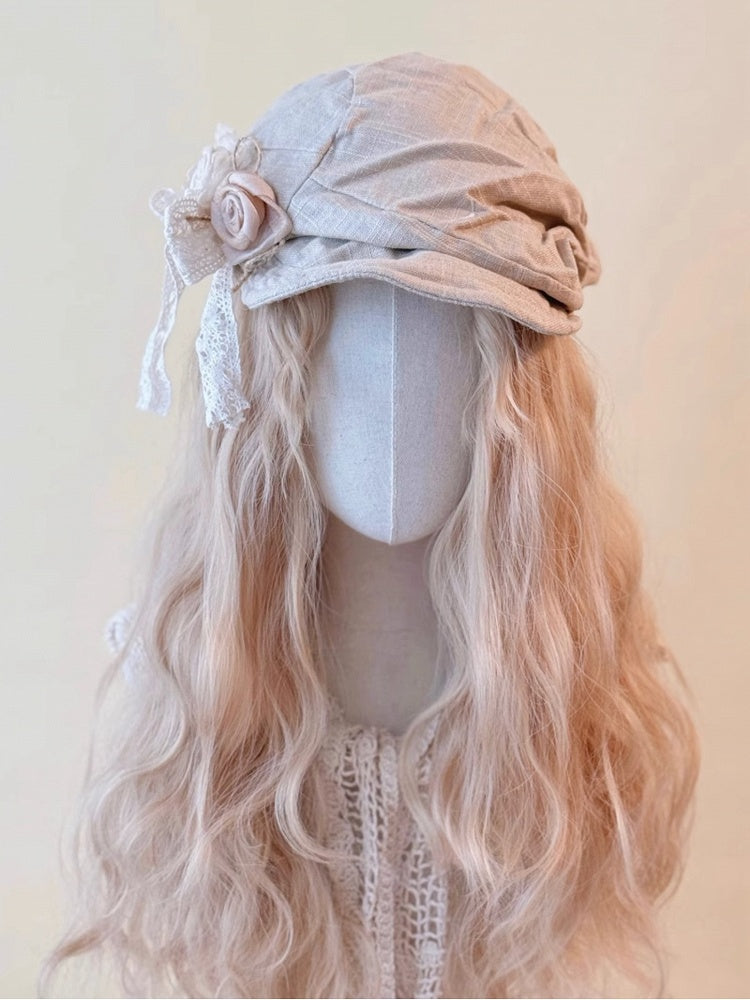 Fabric Bow and Newsboy Hat Decorated Wasteland Lace Flower