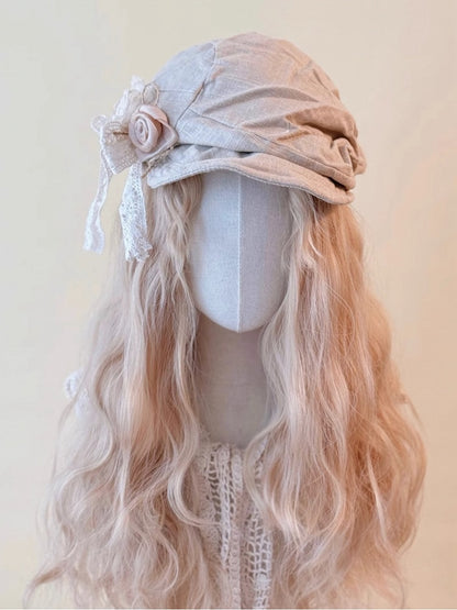 Fabric Bow and Newsboy Hat Decorated Wasteland Lace Flower