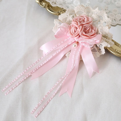 Bowknot Bead Sweet with Charm Lace Floral Lolita Hairclips
