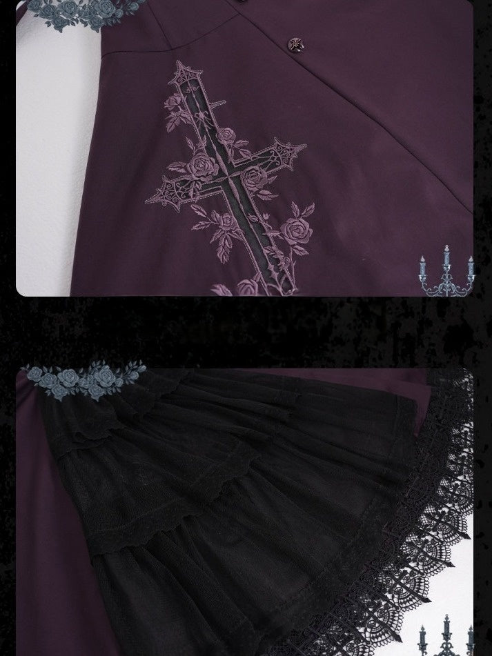 Embroidered Gothic JSK with Lace Accents - iris de nuit